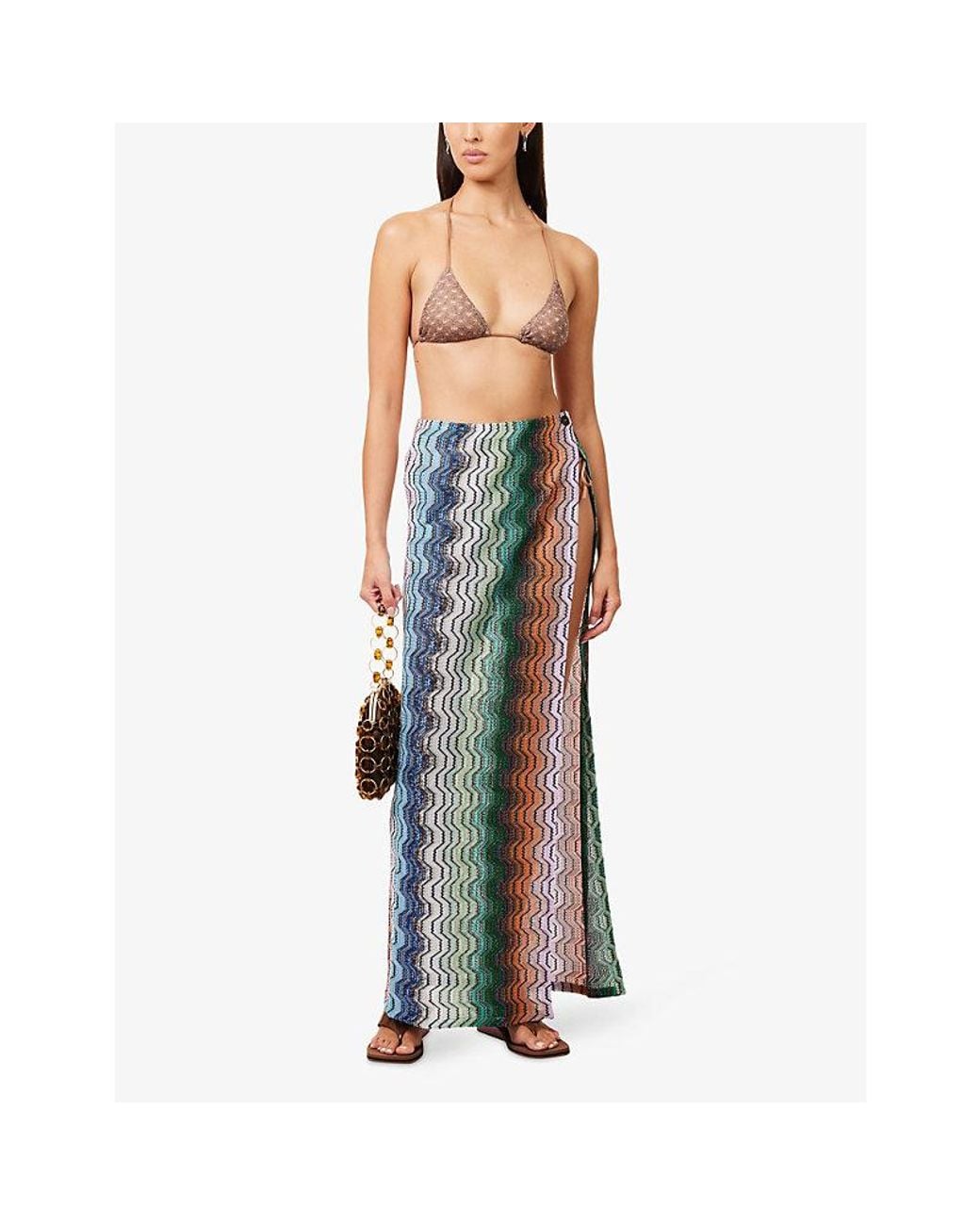 Missoni Blue Wrap-Over Lamé Knitted Maxi Skirt