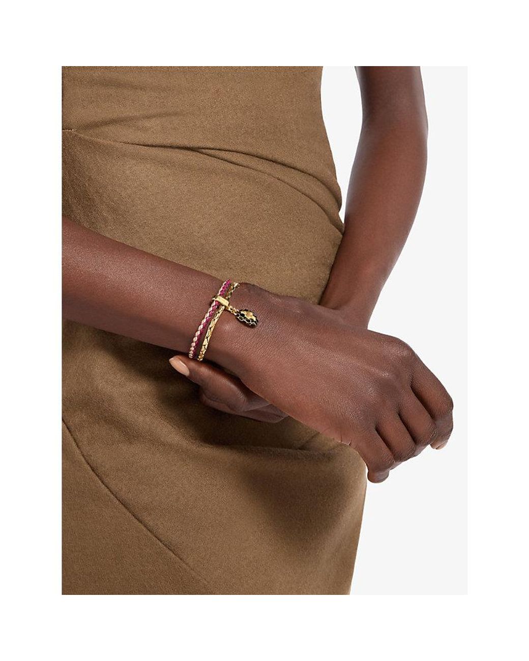 BVLGARI Metallic Serpenti Forever Leather Bracelet