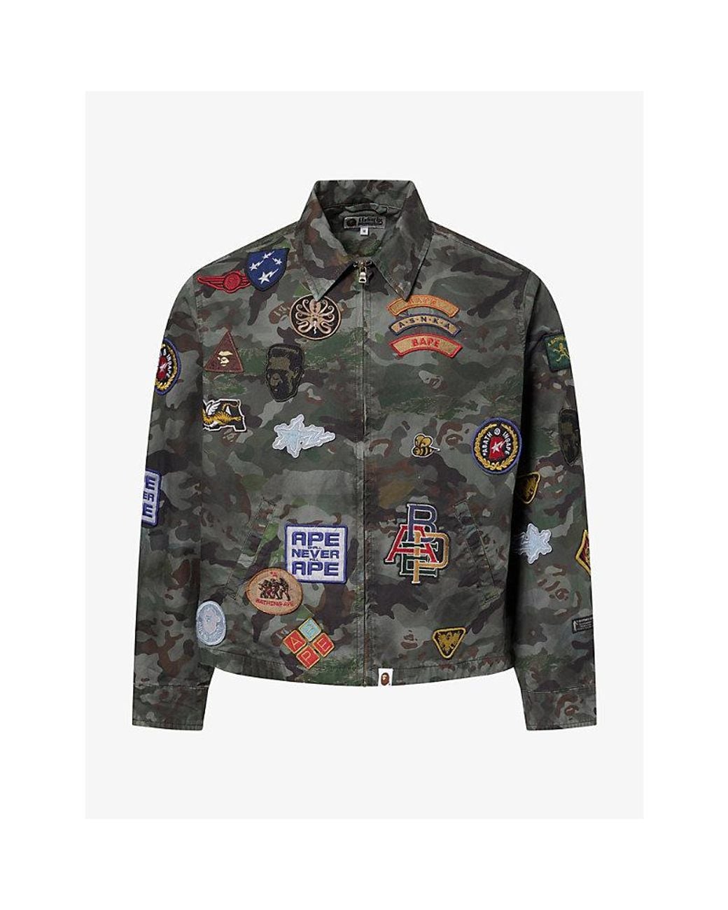 A Bathing Ape Green Hybrid Camo Multi Badge Cotton Jacket for men