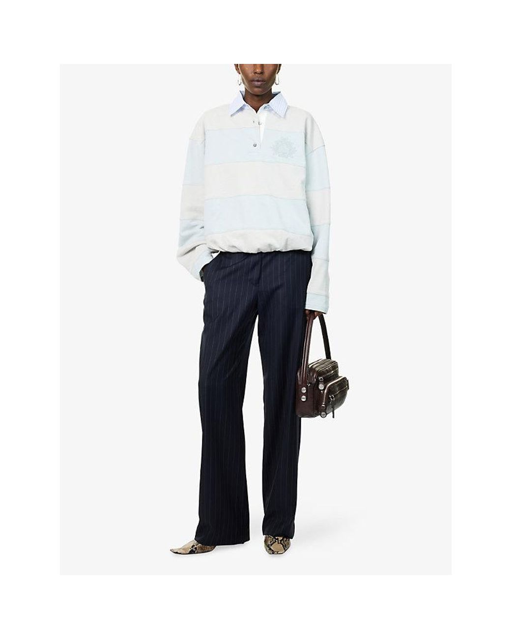 Acne Blue Pyxano Pinstripe Wool Trousers
