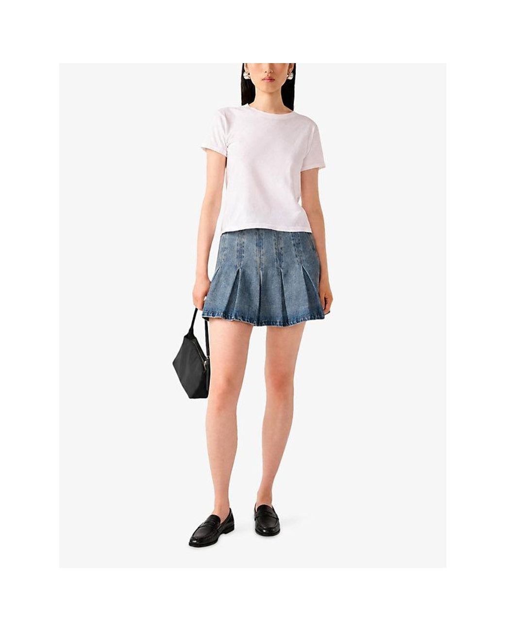 OMNES Blue Echo Pleated Cotton Denim Mini Skirt