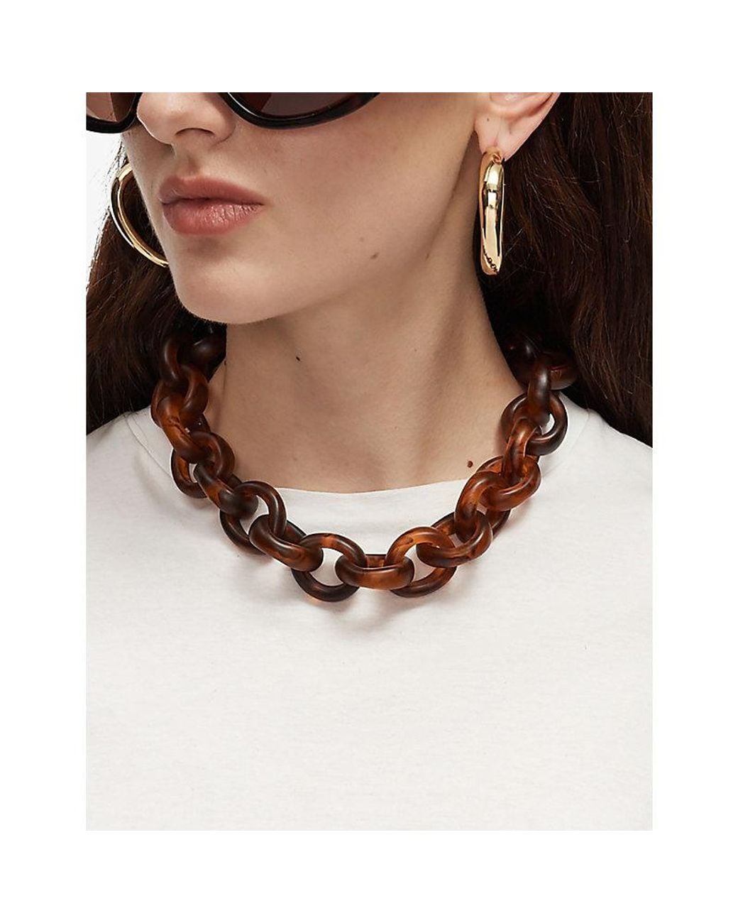 Joseph Metallic Bean Metal And Resin Link Necklace