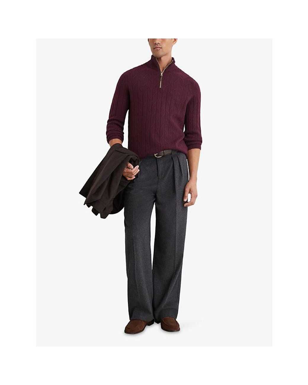 Reiss Purple Douglas Half-Zip Wool Jumper for men