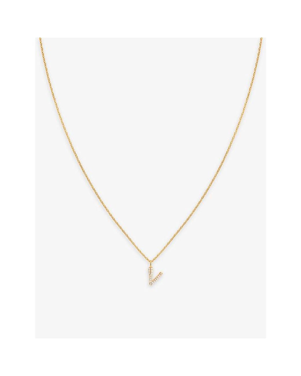 Astrid & Miyu Metallic Initial V 18Ct-Plated Sterling- And Cubic Zirconia Pendant Necklace