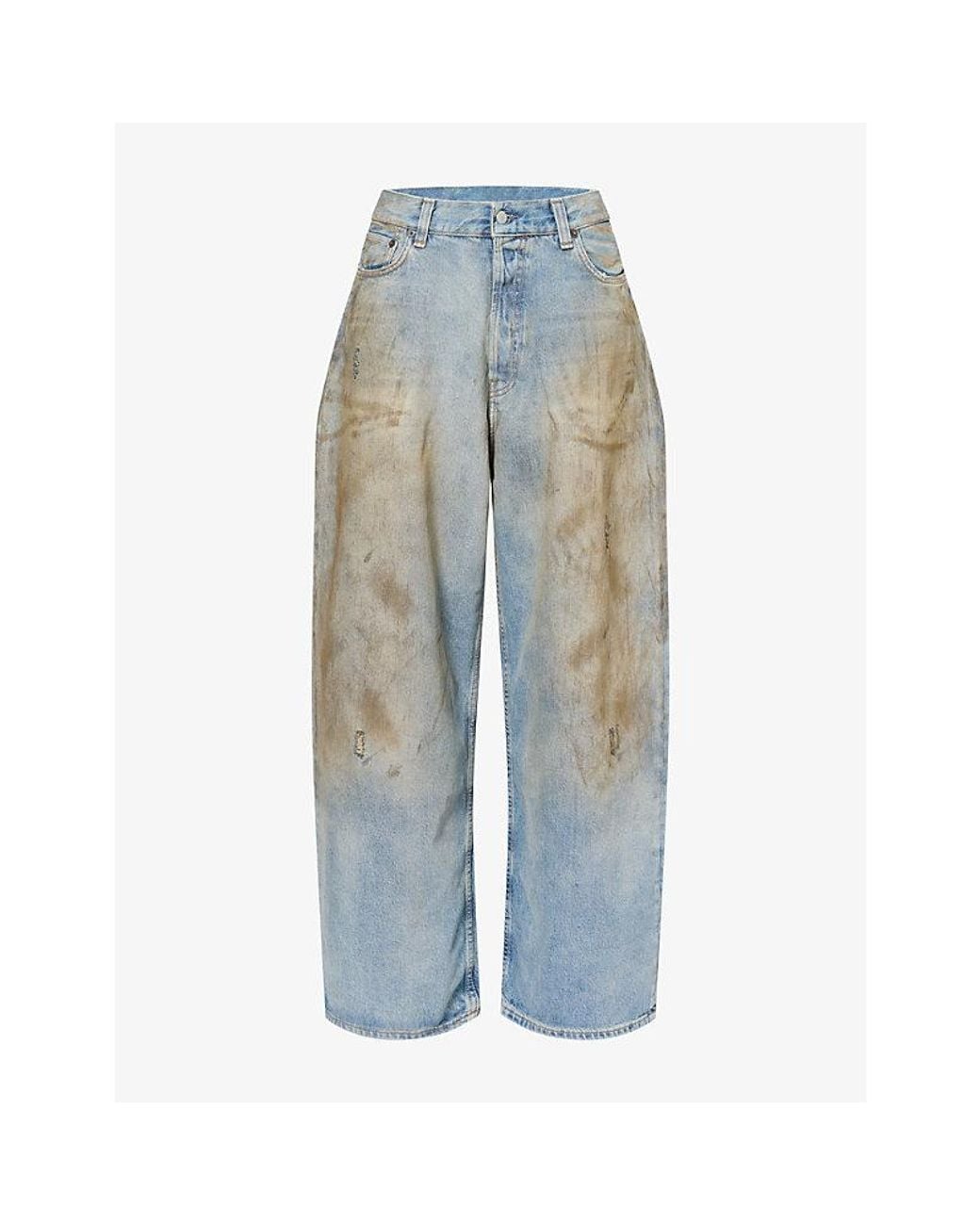 Acne Blue Distressed Wide-Leg Mid-Rise Jeans