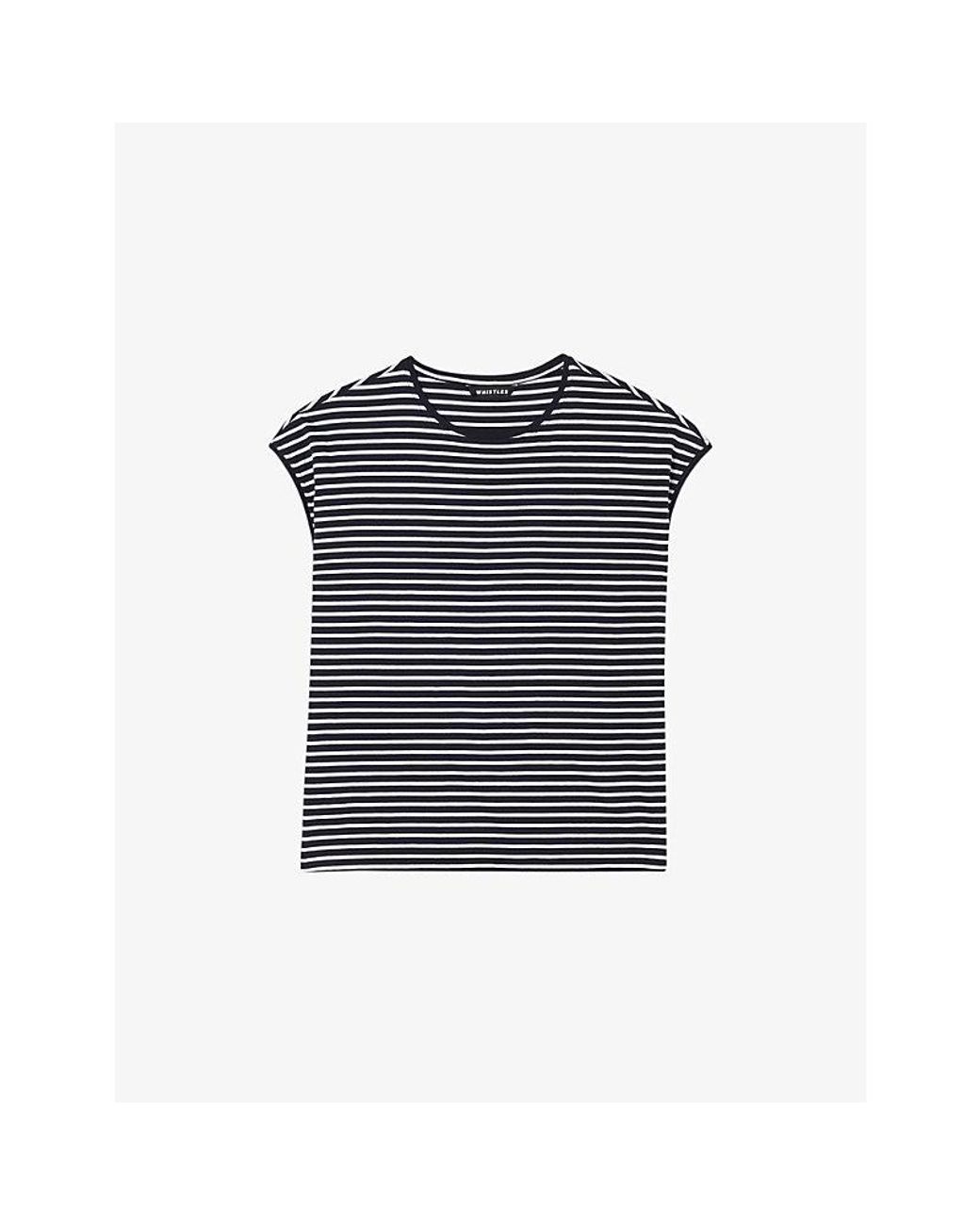 Whistles Blue Striped Cap-Sleeve Cotton T-Shirt