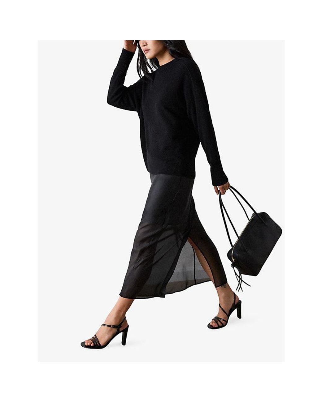 Whistles Black Round-Neck Knitted Cashmere Jumper