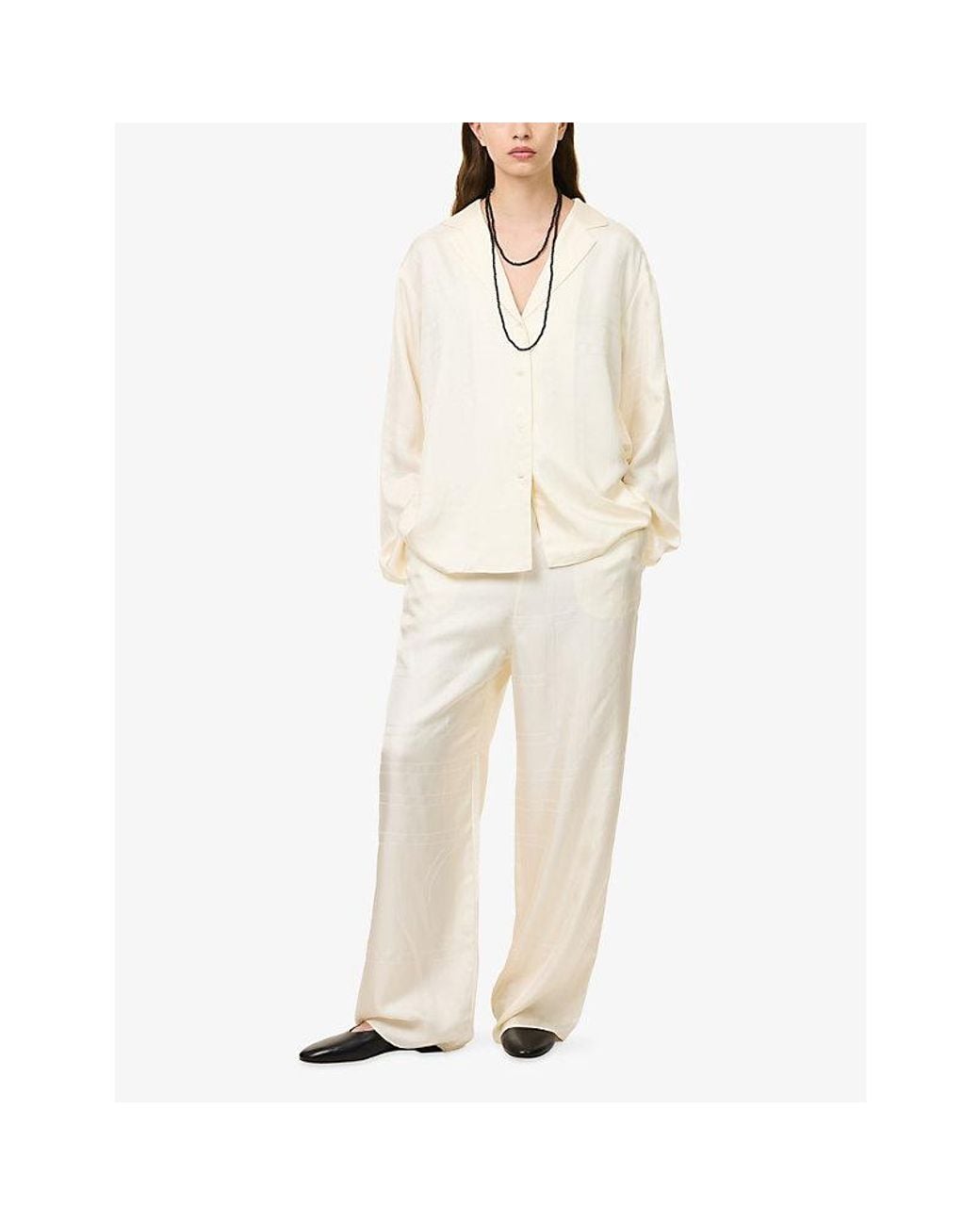 Totême White Camp-Collar Embroidered Silk Shirt