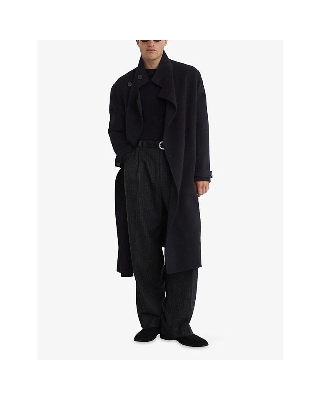 Reiss Black Selation Belted Wool-Blend Coat for men