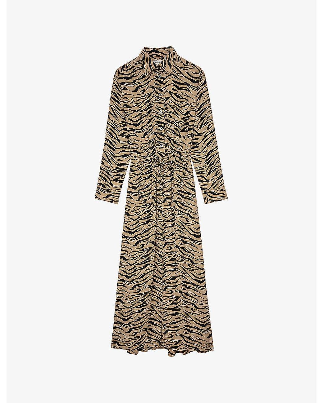 Zadig & Voltaire Radial Tiger-print Woven Maxi Dress in Natural | Lyst