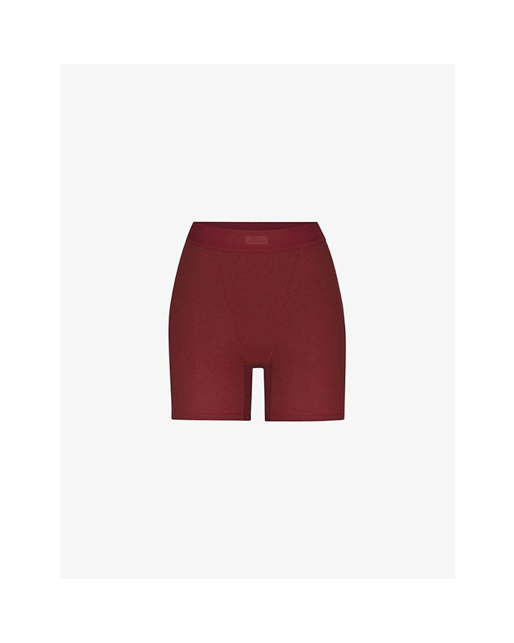 Skims Ribbed High-rise Stretch-cotton Boxer Shorts in Red