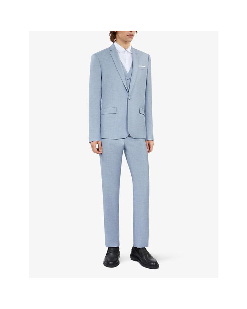 The Kooples Blue Single-Breasted Notch-Lapel Wool Blazer for men