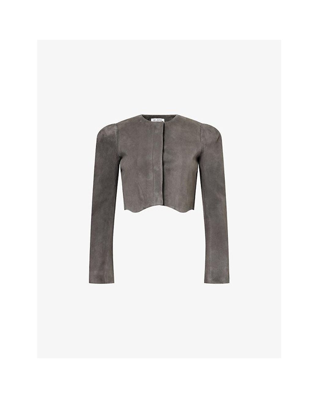 Alaïa Gray Cropped Tailored Suede Jacket