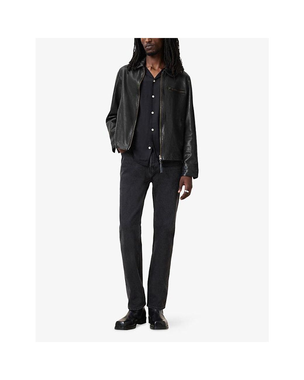 AllSaints Black Miller Regular-Fit Leather Jacket for men