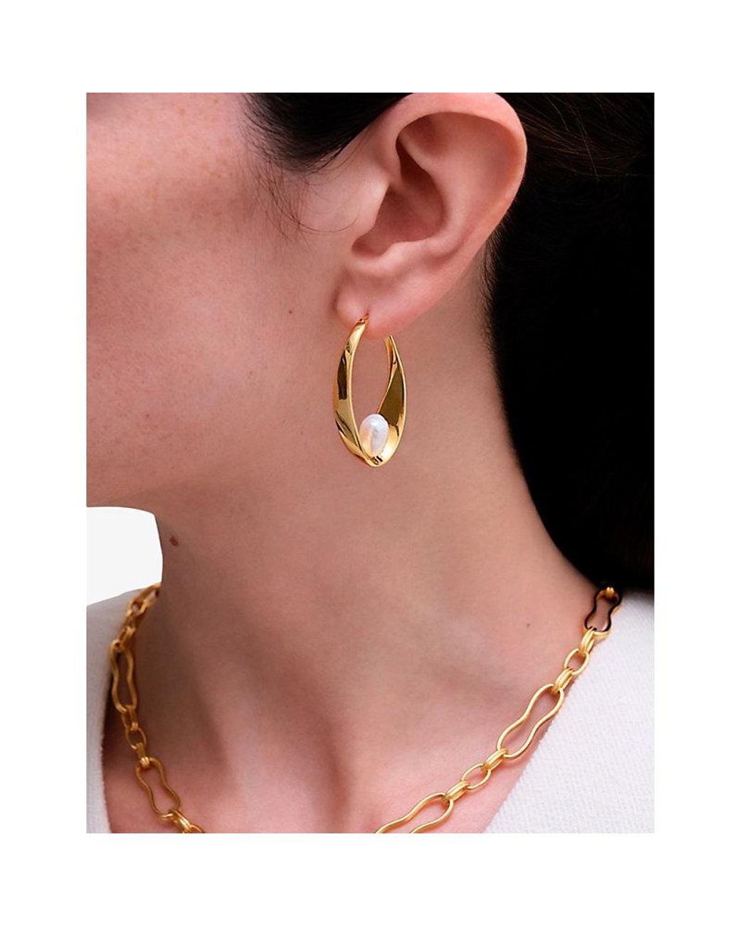 Astley Clarke Metallic Floe 18Ct- Plated Sterling- And Freshwater Pearl Hoop Earrings
