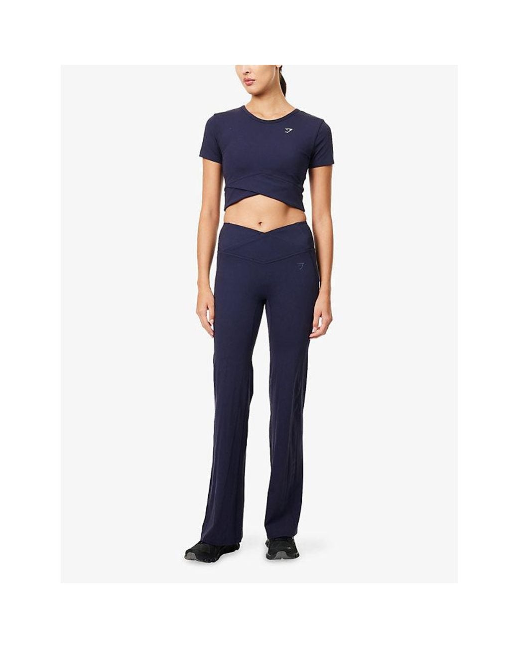GYMSHARK Blue Cross-Over Cropped Stretch-Woven Top