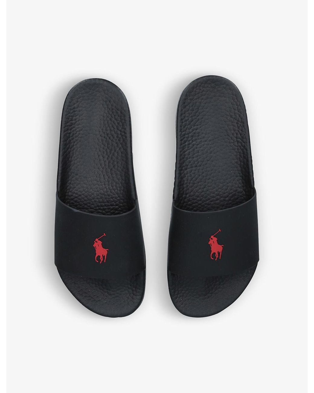 polo ralph lauren slider in black with red logo