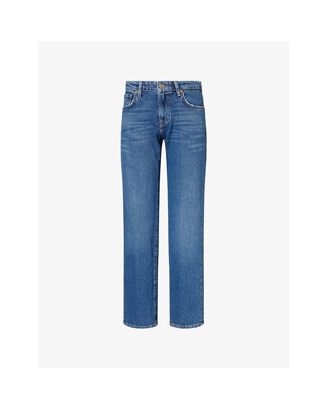 7 For All Mankind Blue Calie Straight-Leg Cotton Denim Jeans