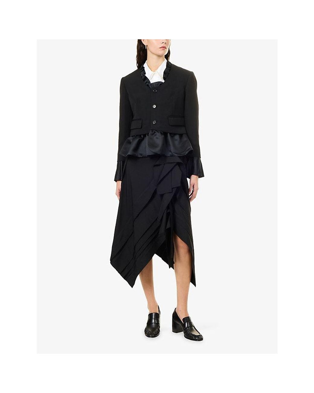 Noir Kei Ninomiya Blue Ruffle-Collar Pleated Wool Jacket