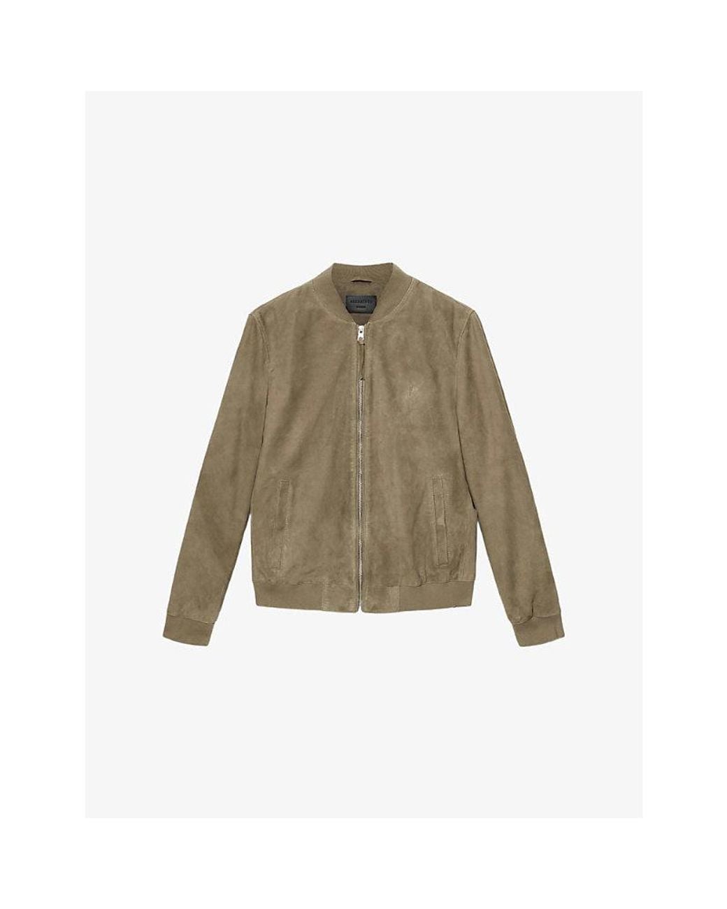 AllSaints Green Morten Baseball-Collar Suede Jacket for men