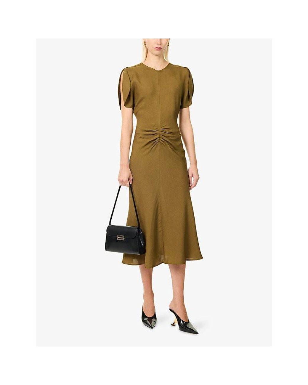 Victoria Beckham Natural Bela Crepe-Back Satin Midi Dress