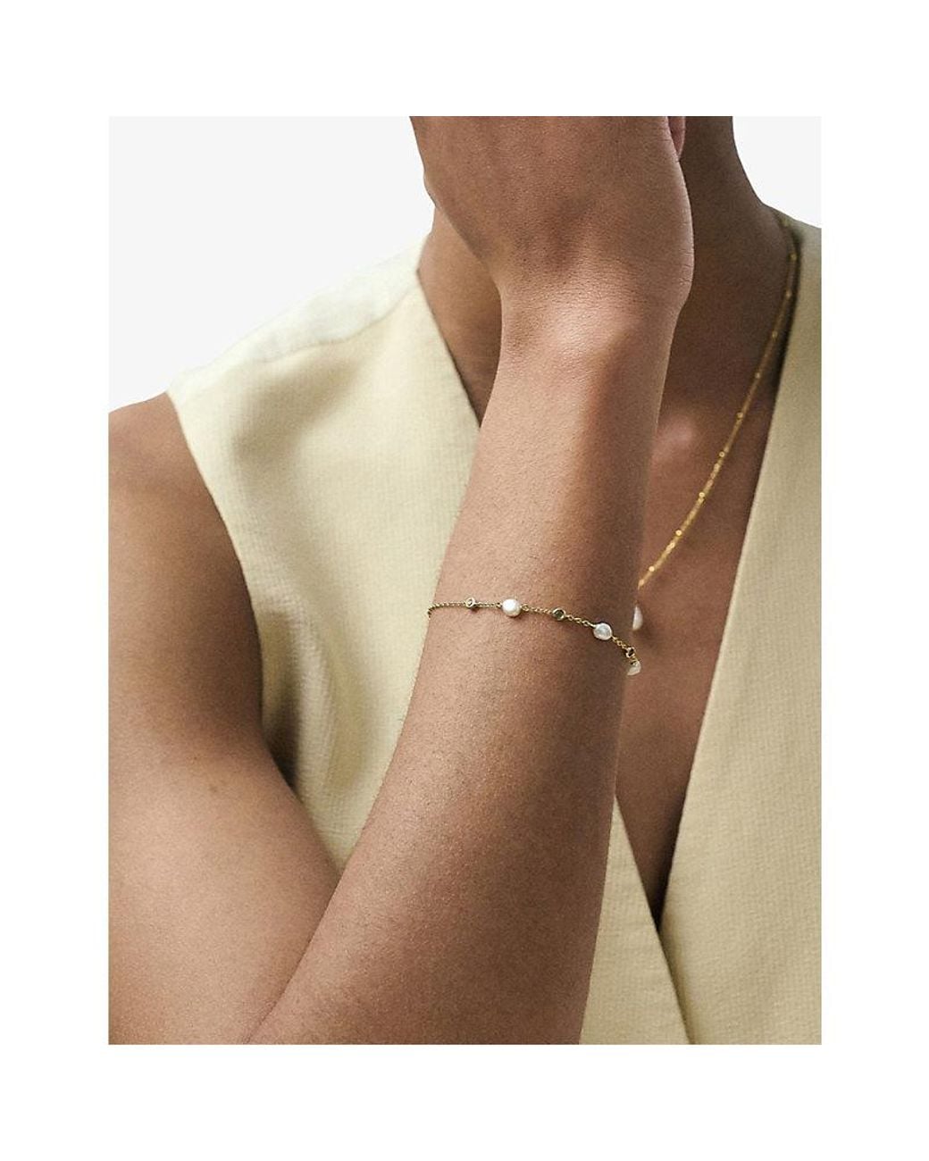 Astley Clarke White Pearls 18Ct-Plated Sterling- Freshwater Pearl And Sapphire Station Bracelet