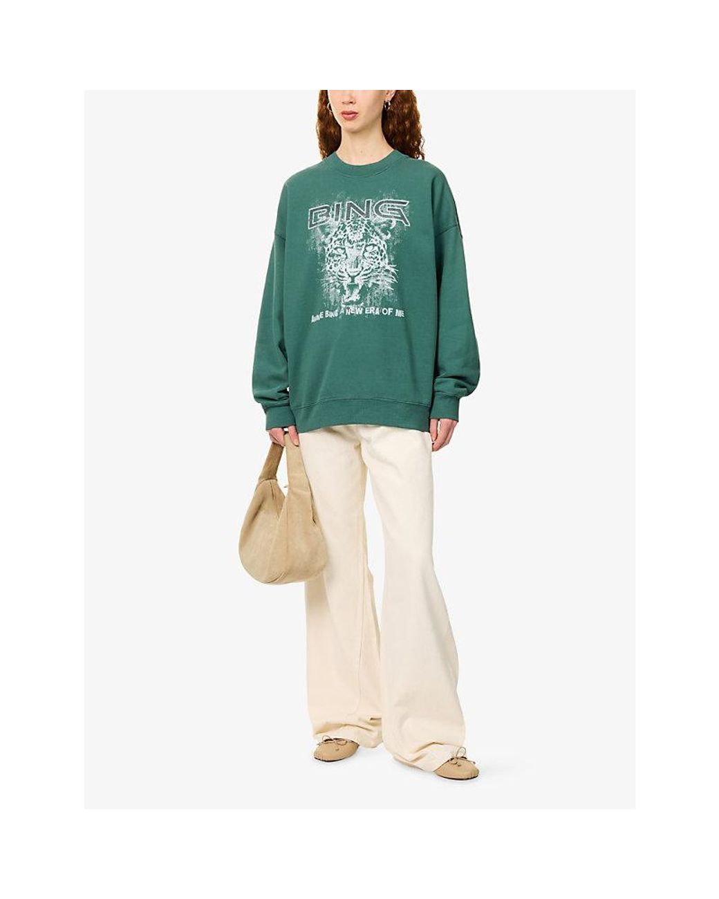 Anine Bing Green Miles Relaxed-Fit Cotton-Jersey Sweatshirt