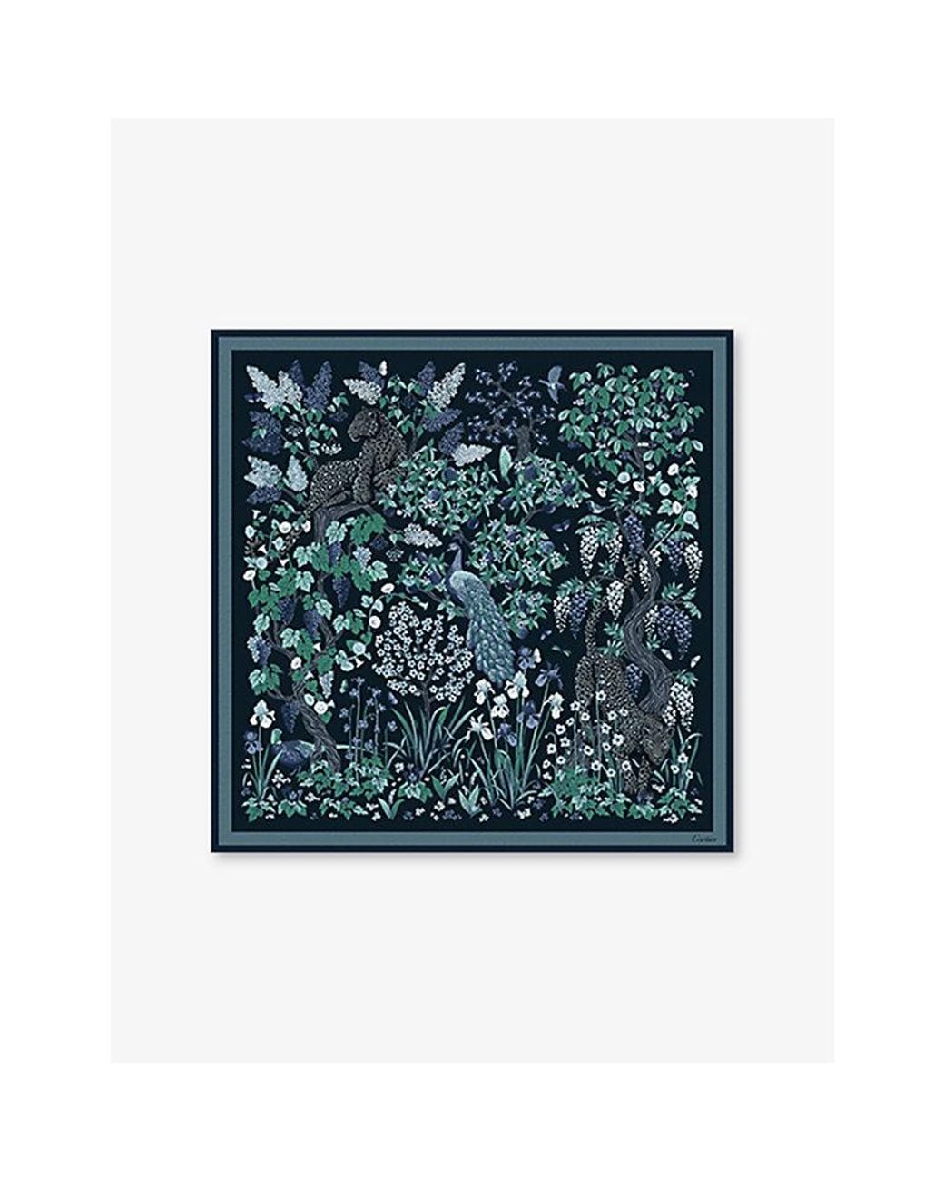 Cartier Green Blooming Panthère 90 Silk-Twill Scarf