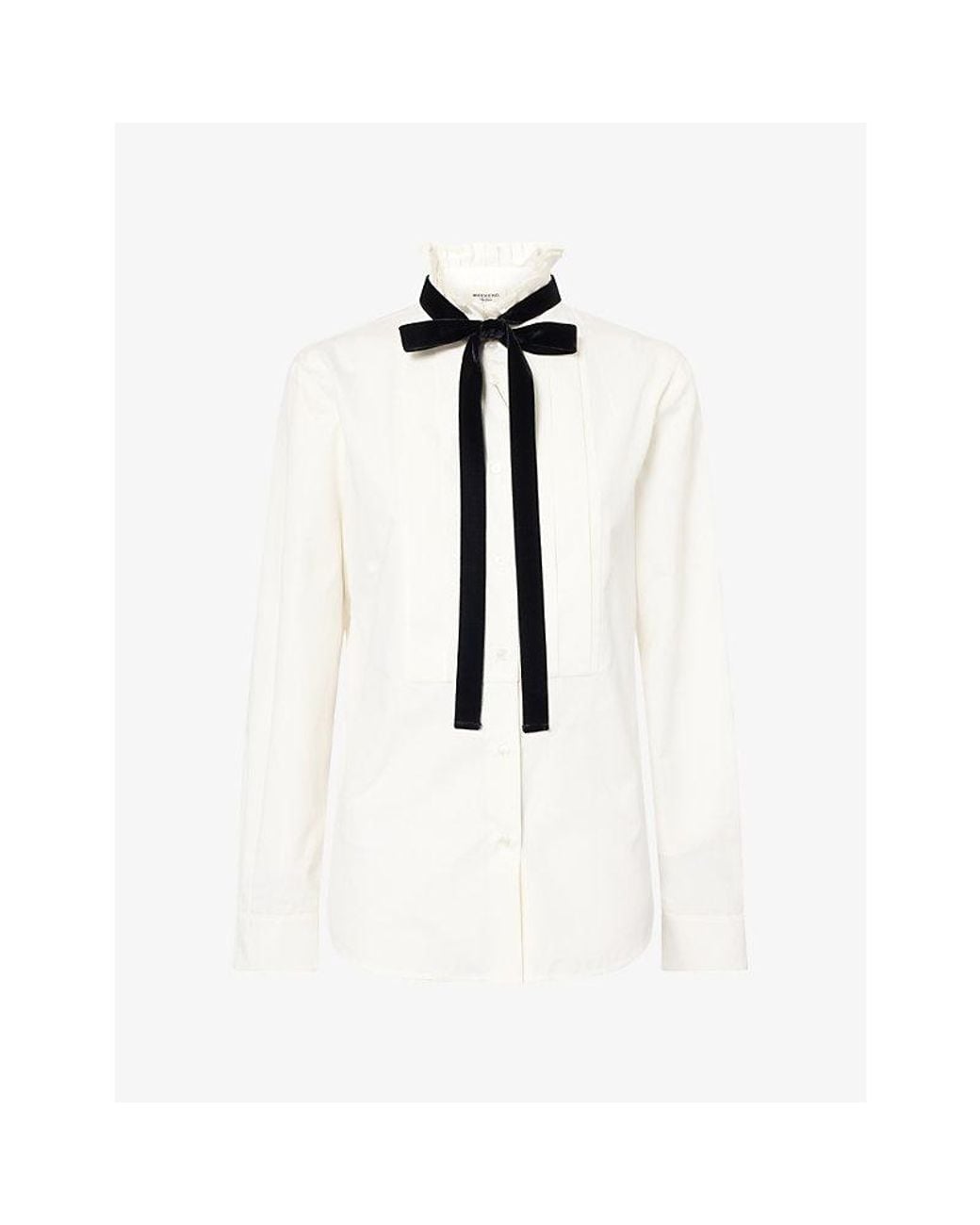 Weekend by Maxmara White Bow Neck-Tie Cotton Shirt