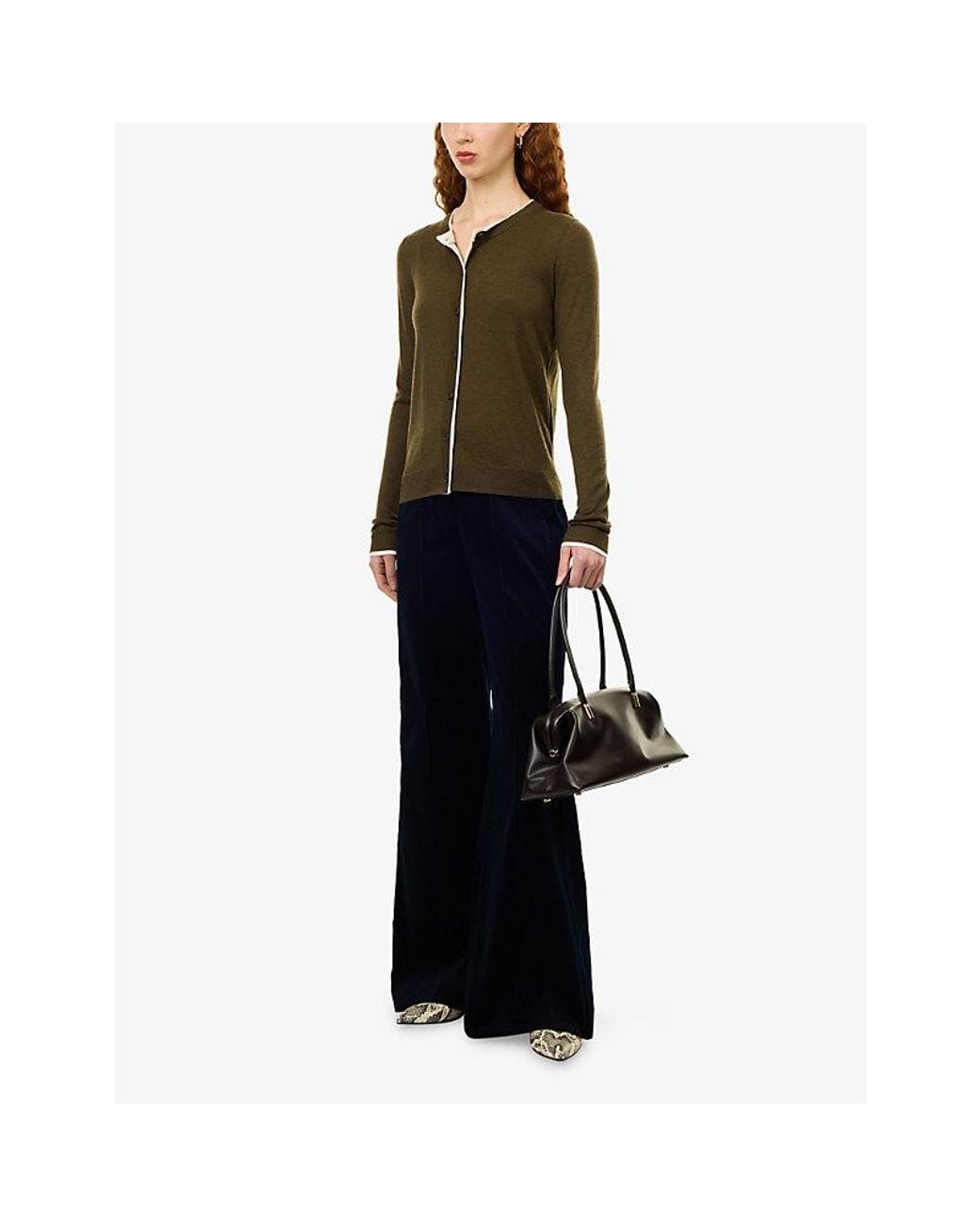 ME+EM Green Barely There Merino-Wool And Cashmere Cardigan