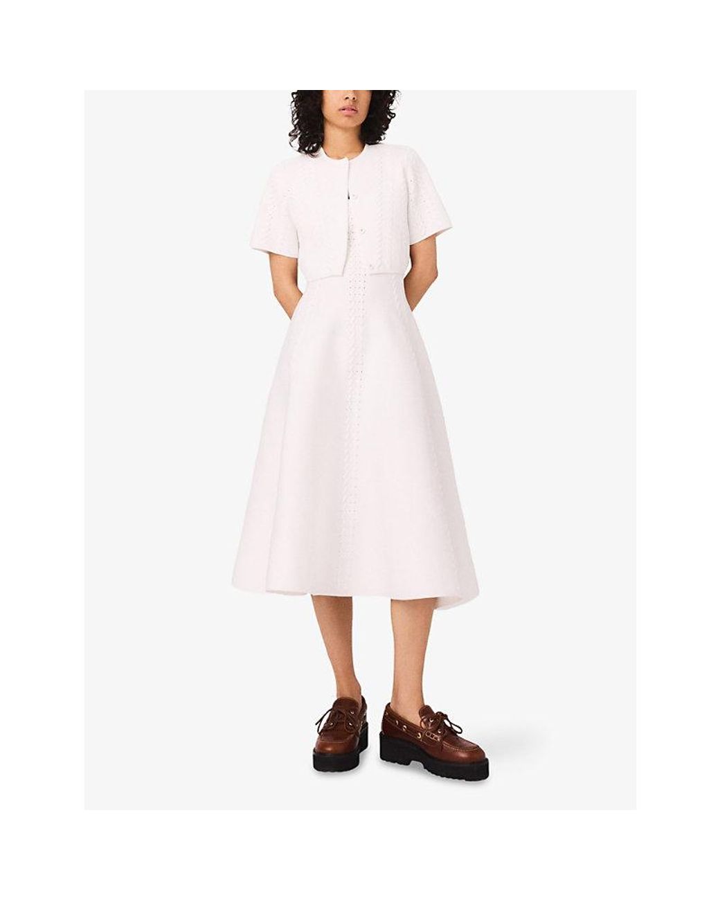 Maje White Cropped Round-Neck Short-Sleeve Knitted Cardigan