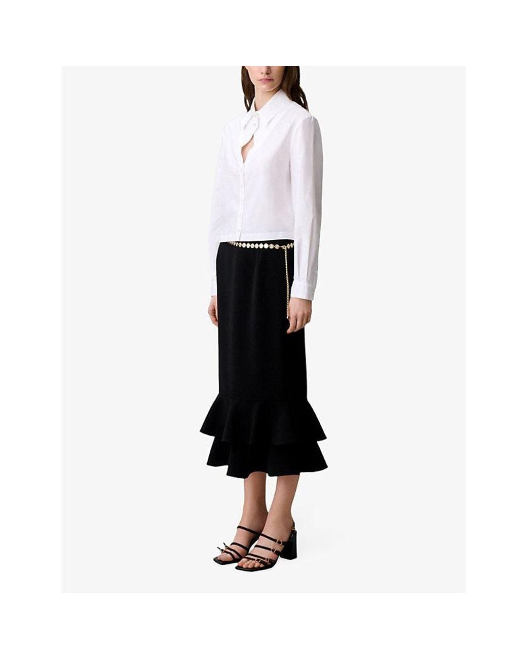 Claudie Pierlot White Long-Sleeved Cut-Out Cotton-Poplin Shirt