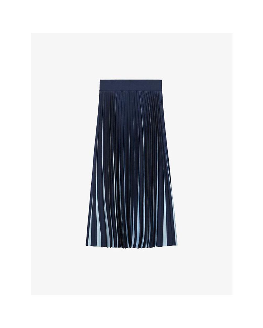 Reiss Blue Serena Pleated Woven Midi Skirt