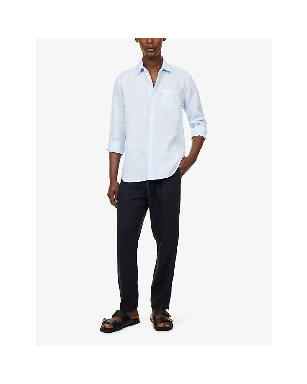 Derek Rose Blue Vienna Drawstring Linen Trousers for men