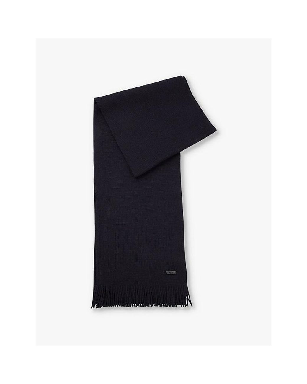 Boss Blue Raschel-Knit Logo-Embroidered Wool Scarf for men