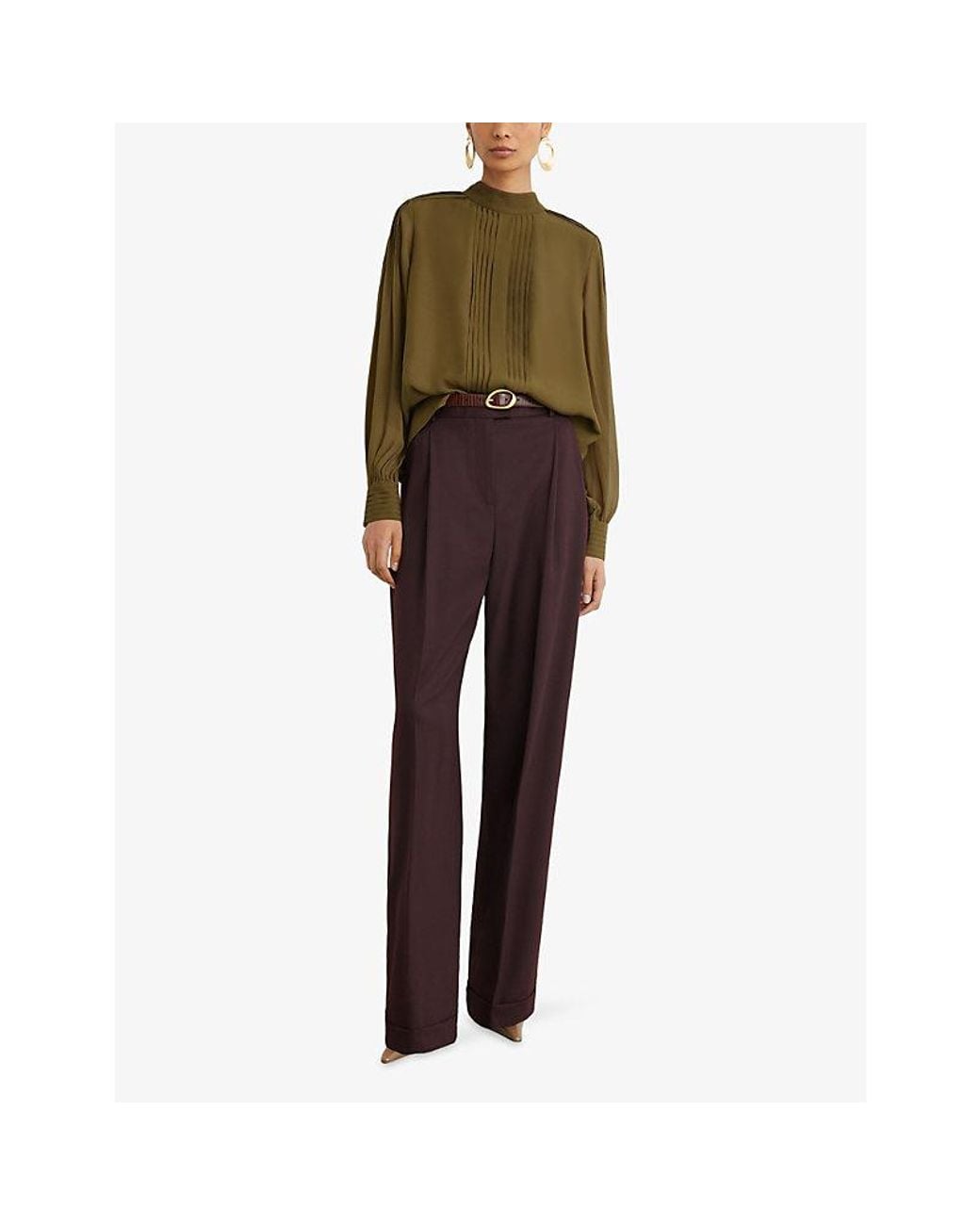 Reiss Green Ottilie Pintuck-Detail Woven Blouse