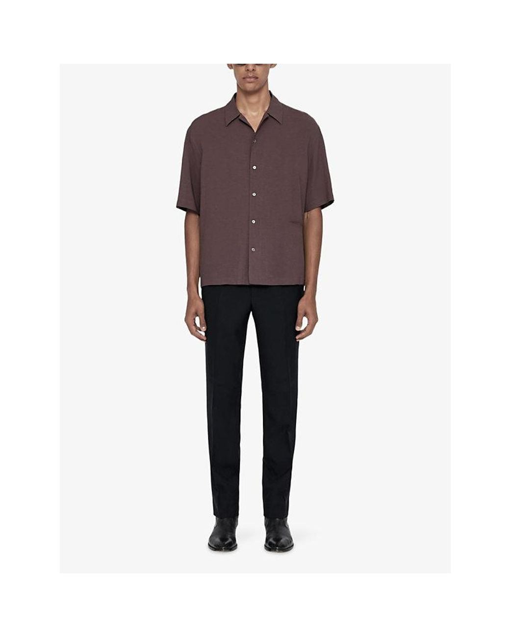 AllSaints Brown Archer Resort-Collar Linen-Blend Shirt for men