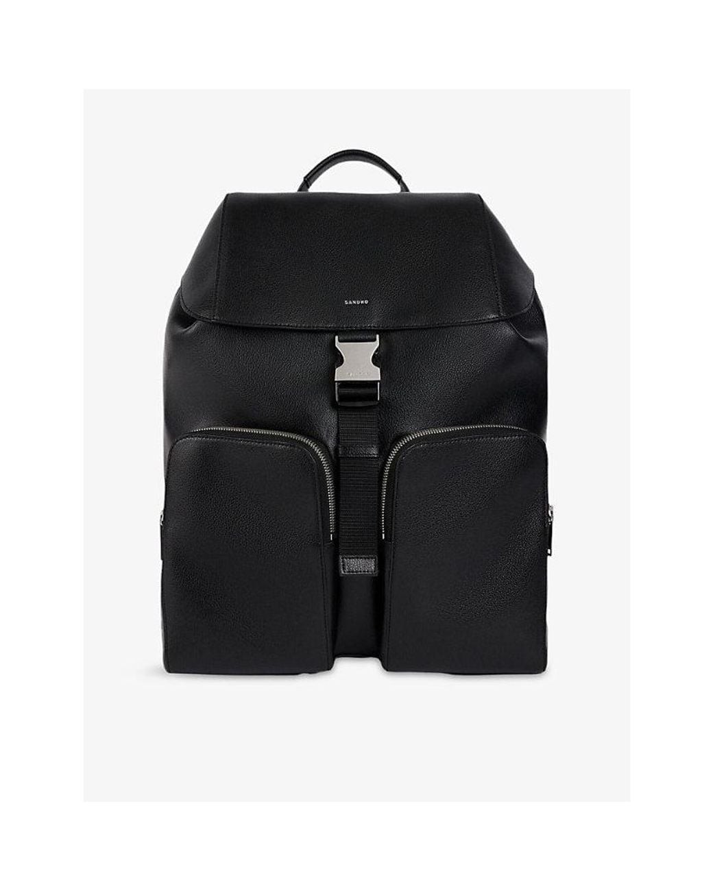 Sandro Black Buckled Leather Backpack for men