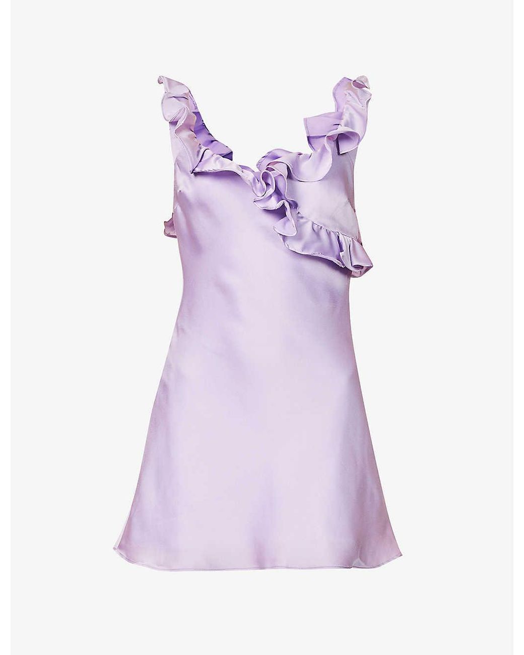 House Of Cb Tink Flared Ruffle-trim Satin Mini Dress in Purple | Lyst