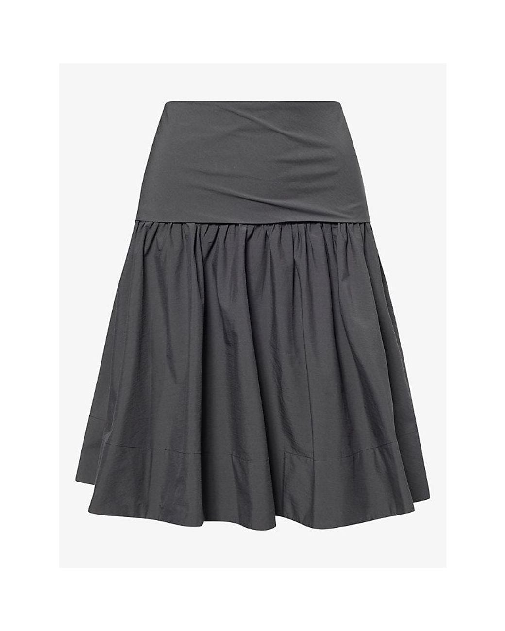 St. Agni Gray Circle Hem Gathered Cotton-Blend Midi Skirt