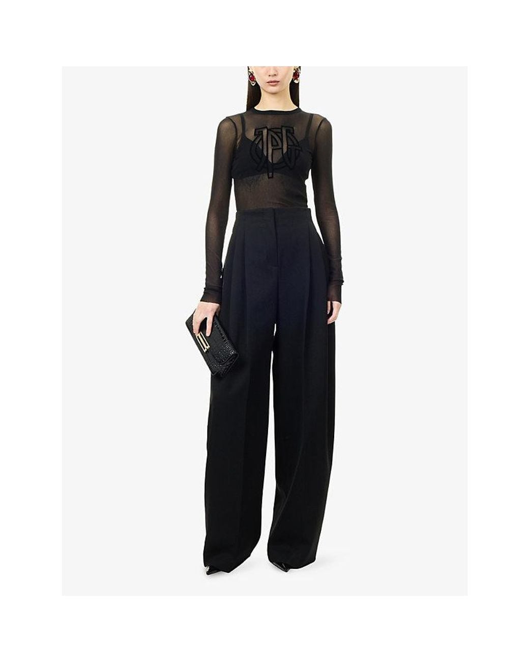 Jean Paul Gaultier Black Sheer Jpg Logo-Print Tulle Top