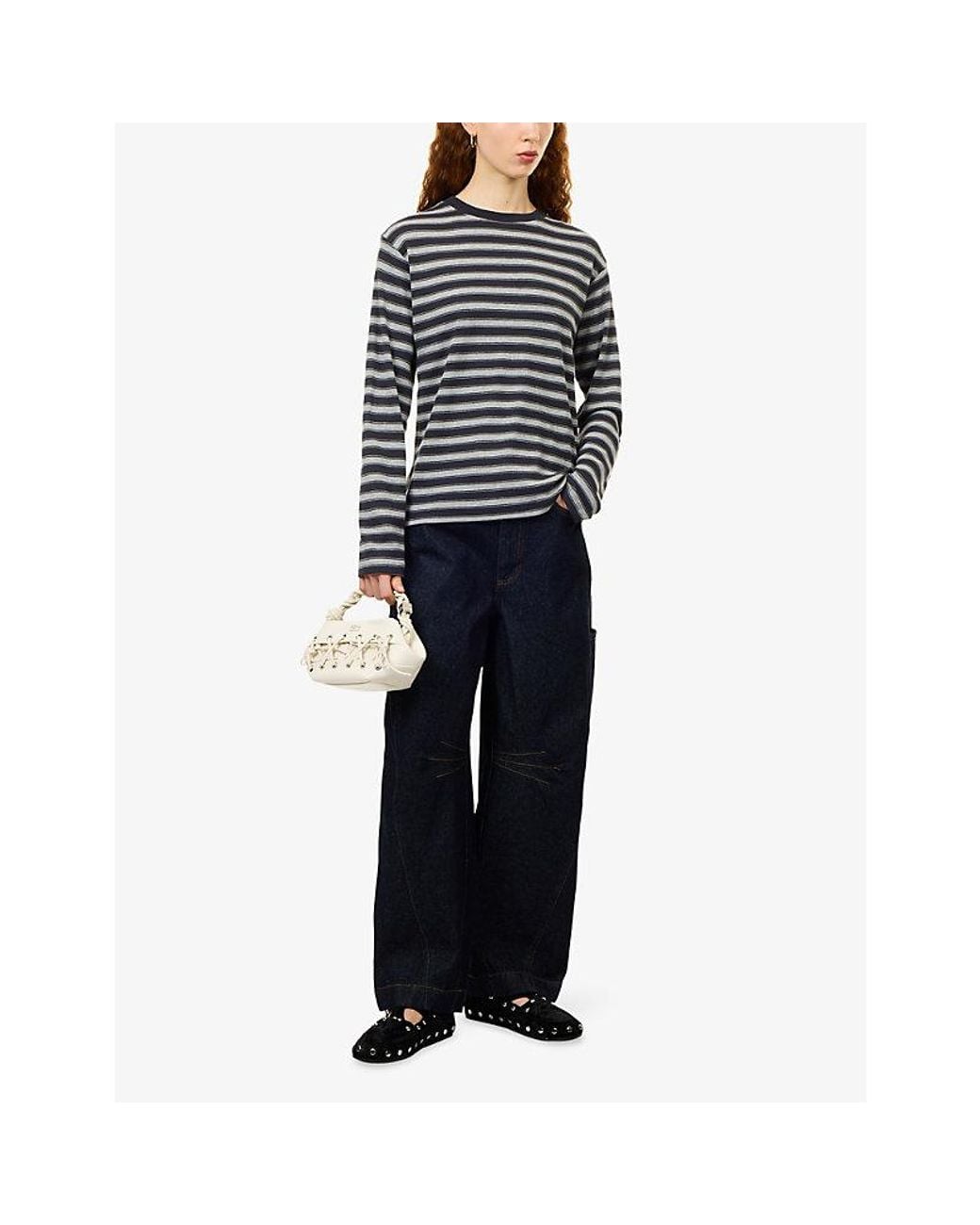 Damson Madder Blue Lilah Striped Cotton-Blend T-Shirt