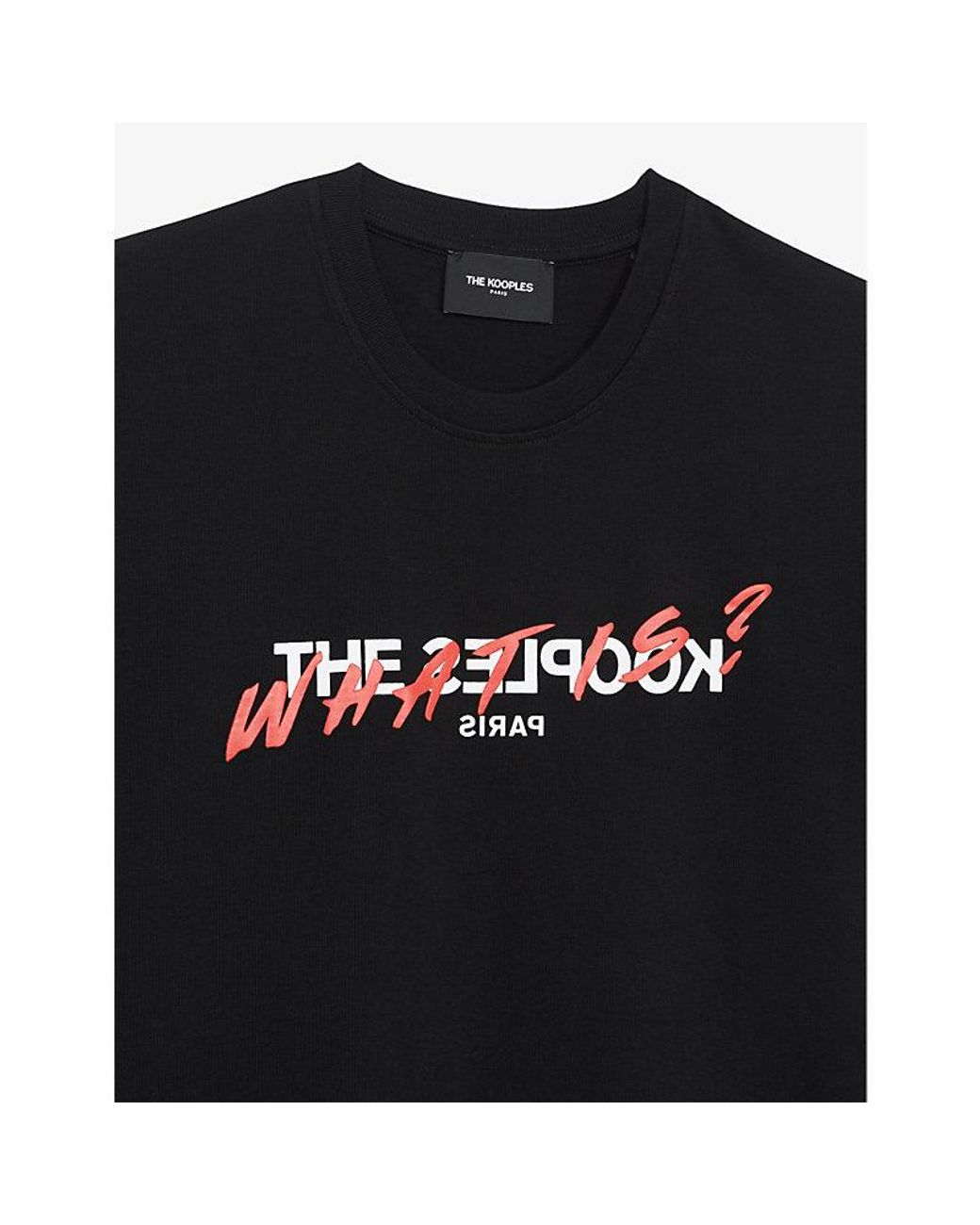 The Kooples Black 'What Is? Logo-Print Cotton-Jersey T-Shirt for men