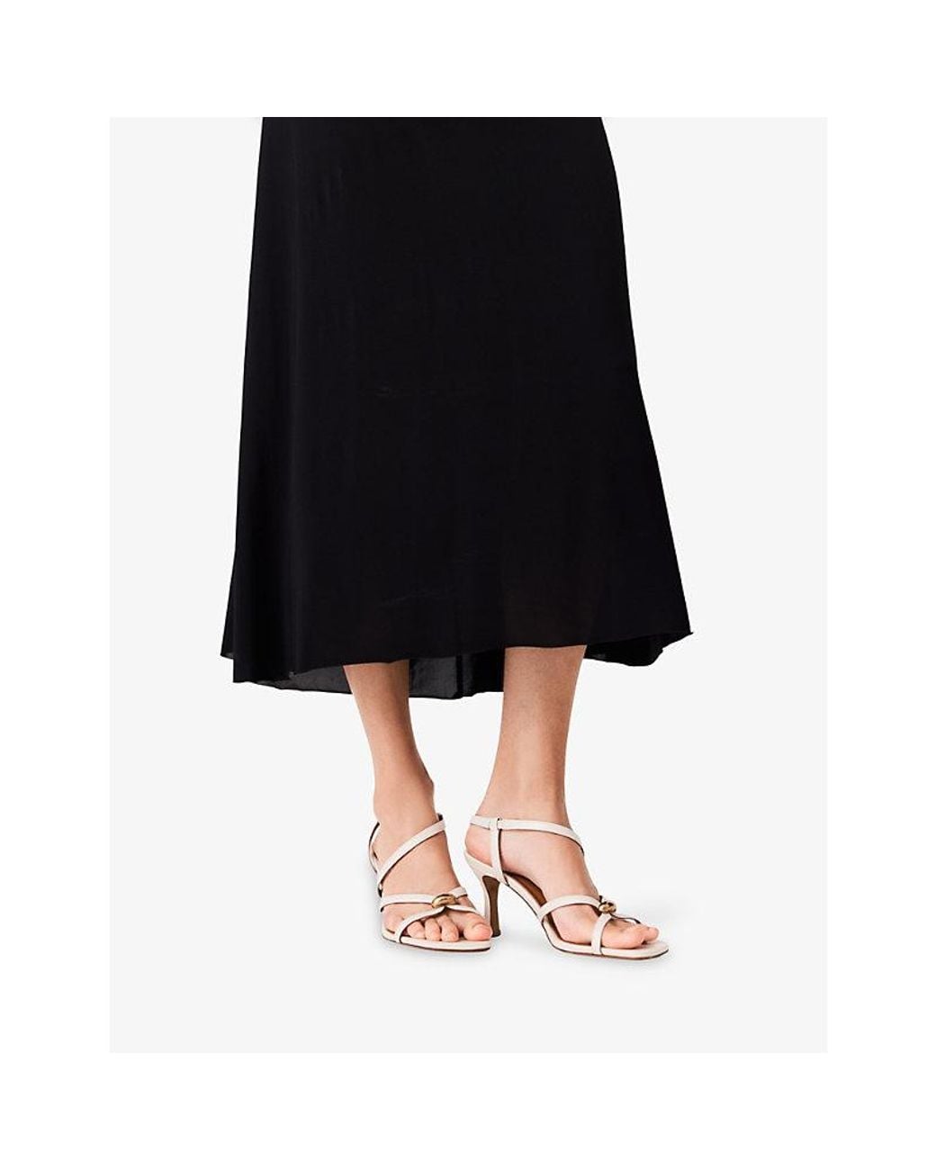 Maje White Bean-Embellished Leather Heeled Sandals