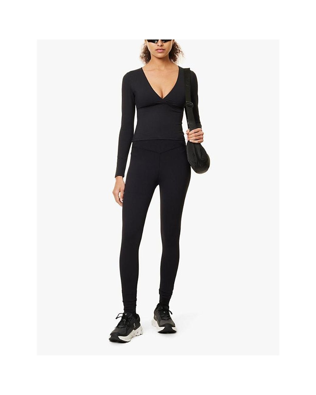 WE Are Tala Black Dayflex Sport V-Neck Long-Sleeve Stretch-Nylon Top