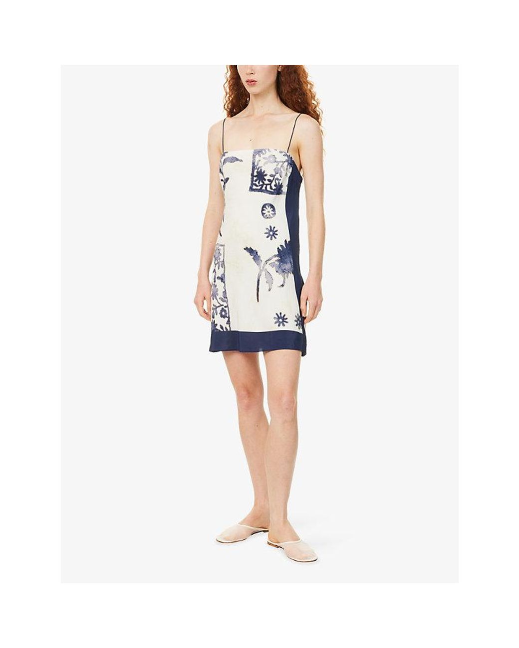 Sir Blue Phillipa Square-Neck Silk-Blend Mini Dress