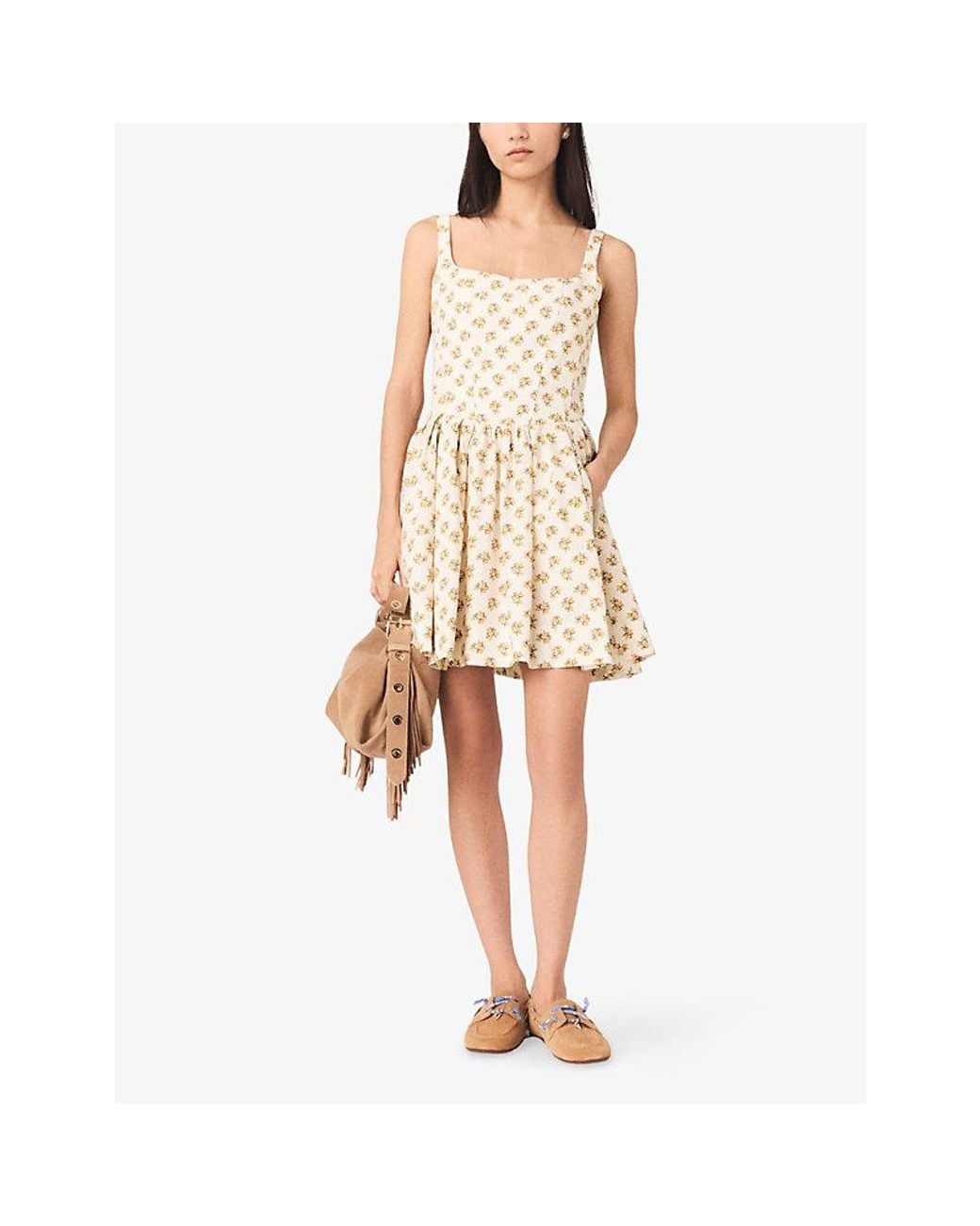 Maje Metallic Floral-Print Flared Lyocell-Blend Mini Dress