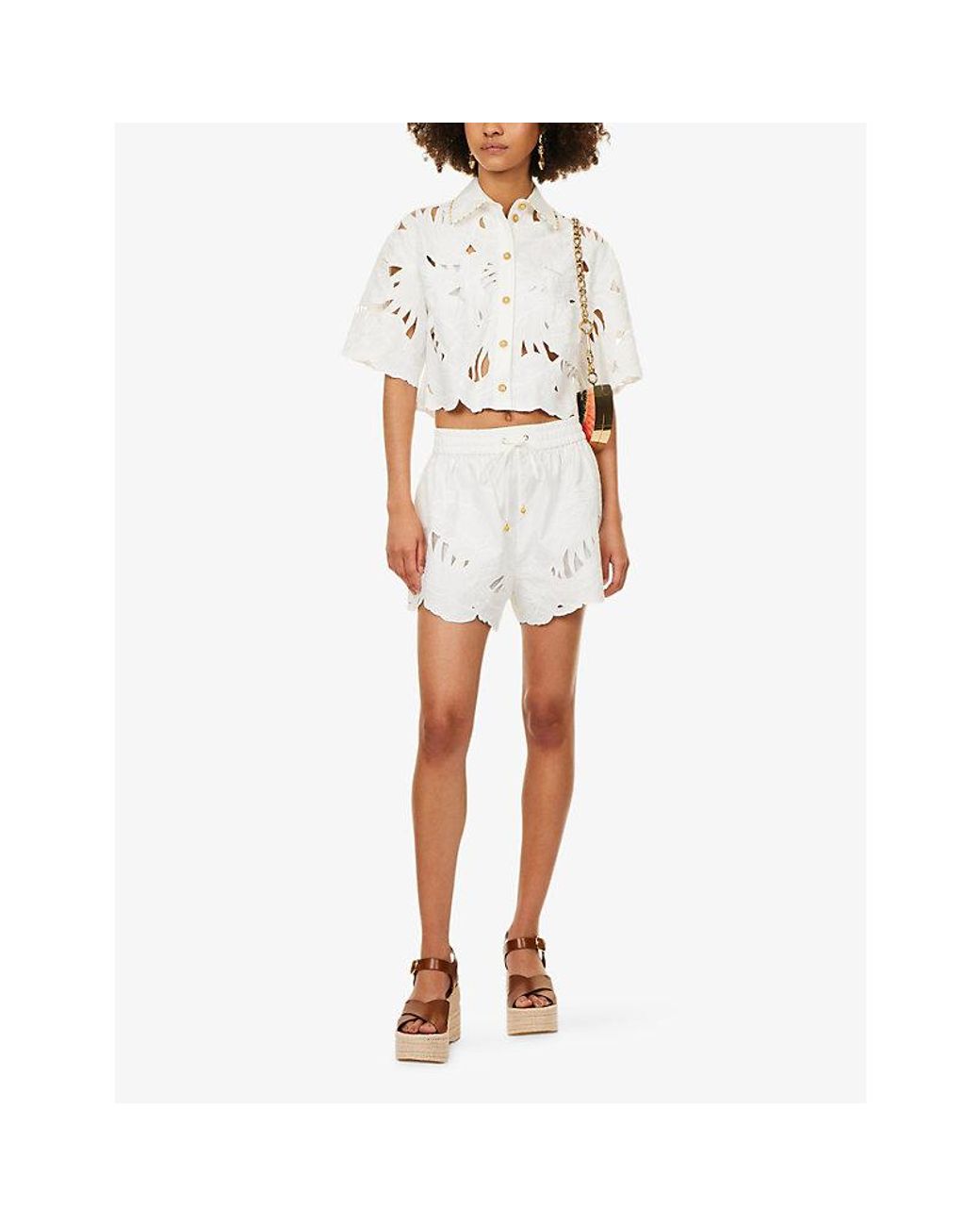 Zimmermann White Mahon Embroidered Cotton Shorts