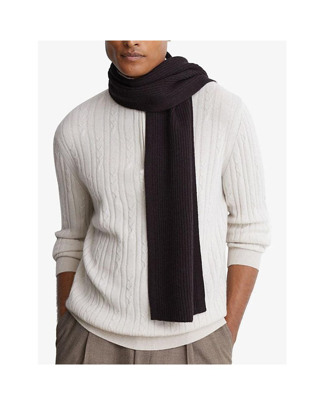 Reiss Black Chesterfield Ribbed Merino-Wool Scarf for men