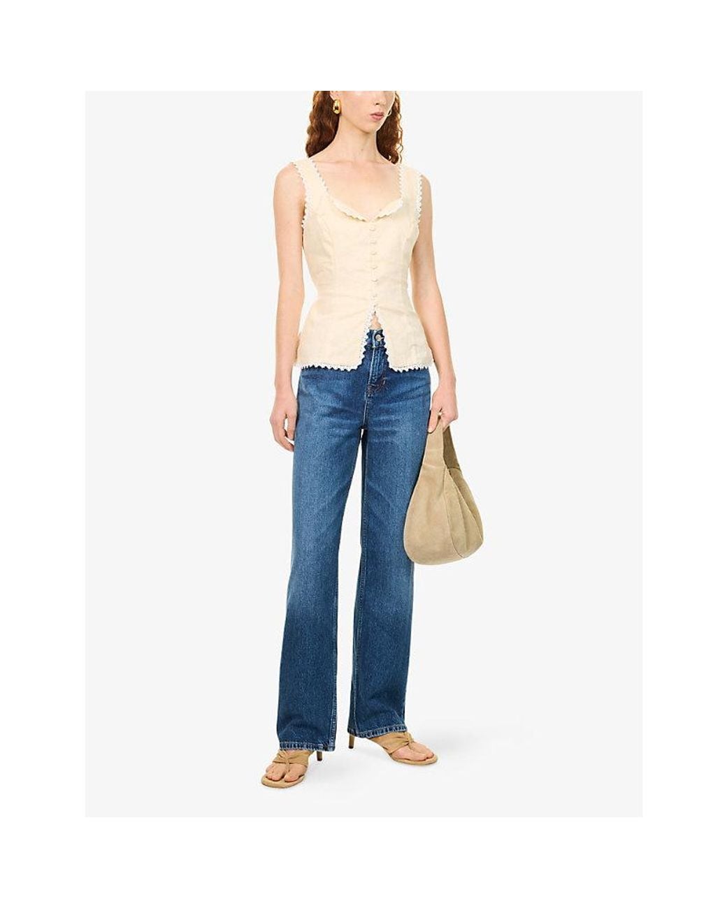 Reformation Natural Viola Sweetheart-Neck Linen Top